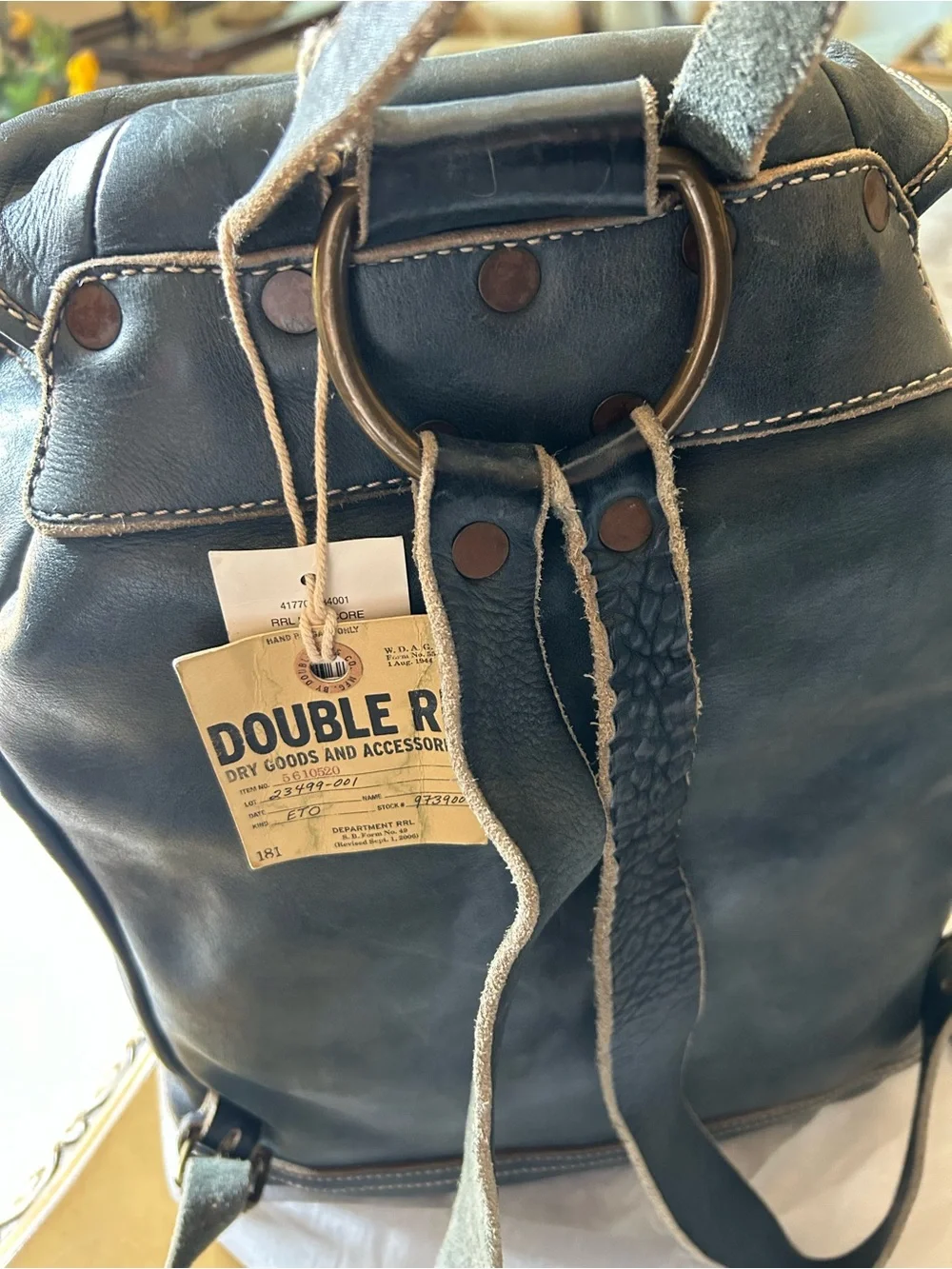 Ralph Lauren Double RL Indigo Leather Backpack. New